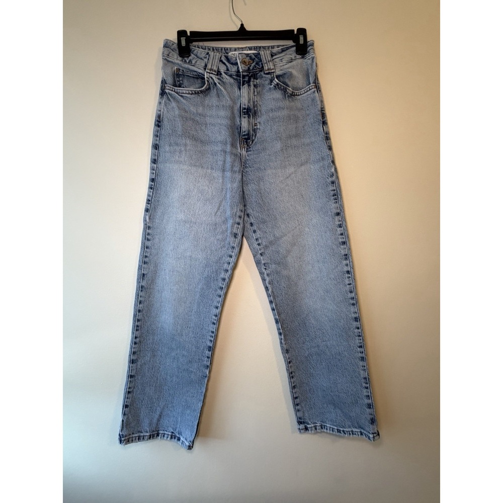 Zara Women Straight Jeans Light Blue High Waist 32in Size 6